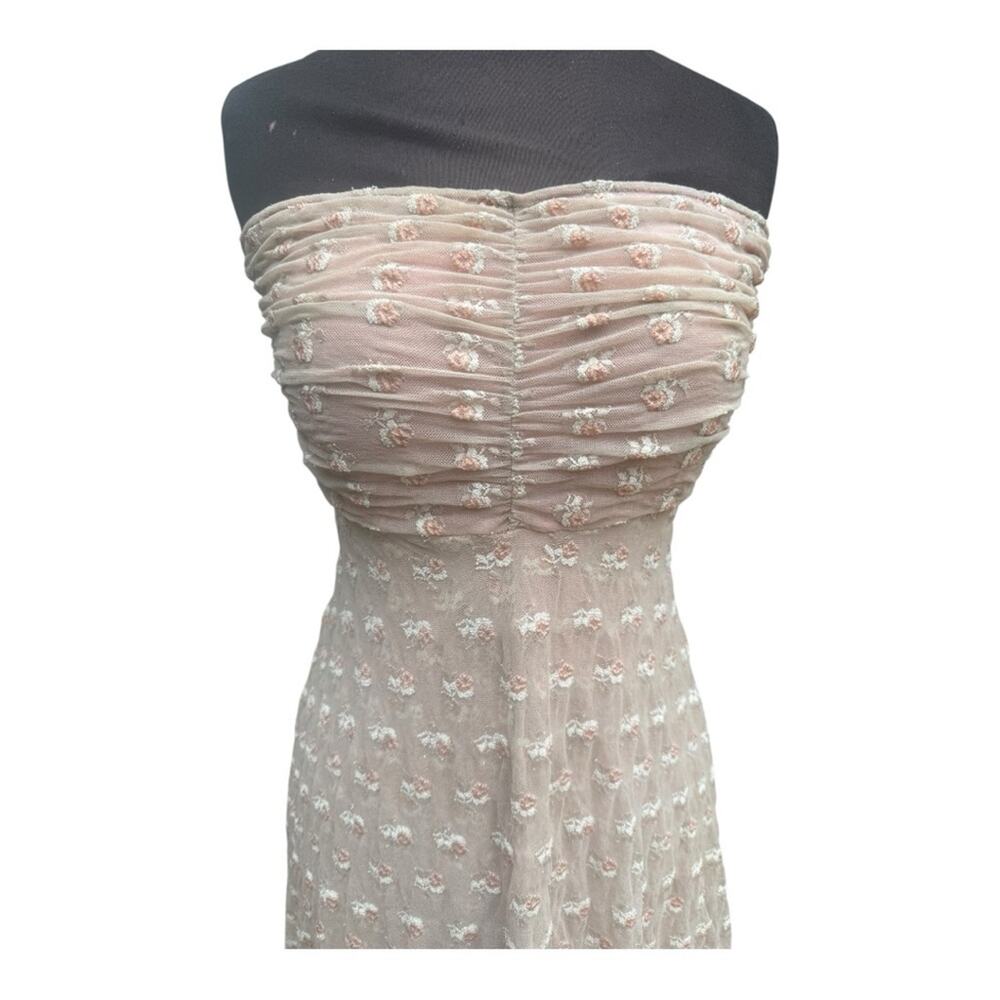 Y2K Free People Boho Fairy Strapless Ruched Floral Mesh Dress Size M Romantic - Picture 4 of 8